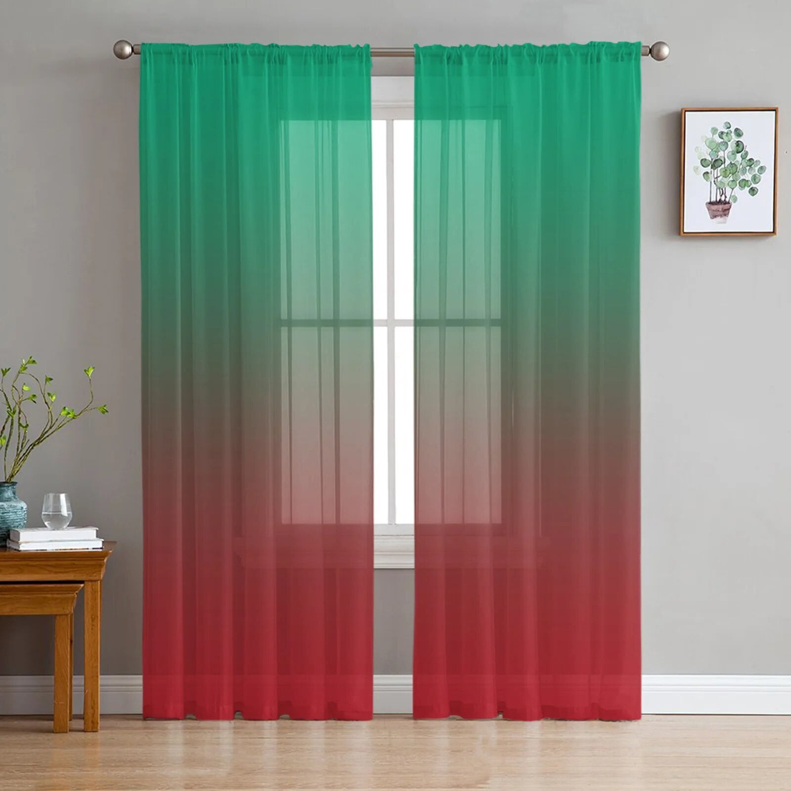 Pink Blue Purple Yellow Gradient Sheer Curtains For Living Room Bedroom