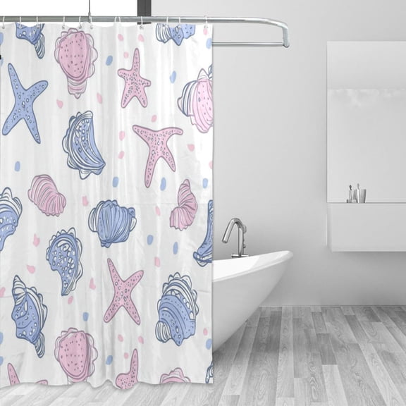 Pink Blue Seashells Shower Curtains with 12 Hooks Waterproof Bathroom Decor 66" x 72"