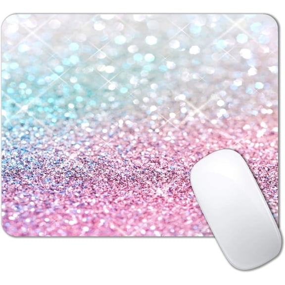 Pink Blue Sparkly Mouse Pad Cute, Rectangle Non-Slip Rubber Glitter Bling Gradient Mousepad for Kids Girls, Laptop Computer Mouse Pads, 9.5 X 7.9 Inch