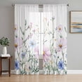 thumbnail image 1 of Pink Blue Spring Floral Semi Sheer Curtains 84 Inch Length 2 Panels Set, Watercolor Elegant Botanical Sheer Kitchen Curtain Privacy Voile Window Curtain for Living Room Bedroom Rod Pocket Drapes, 1 of 7