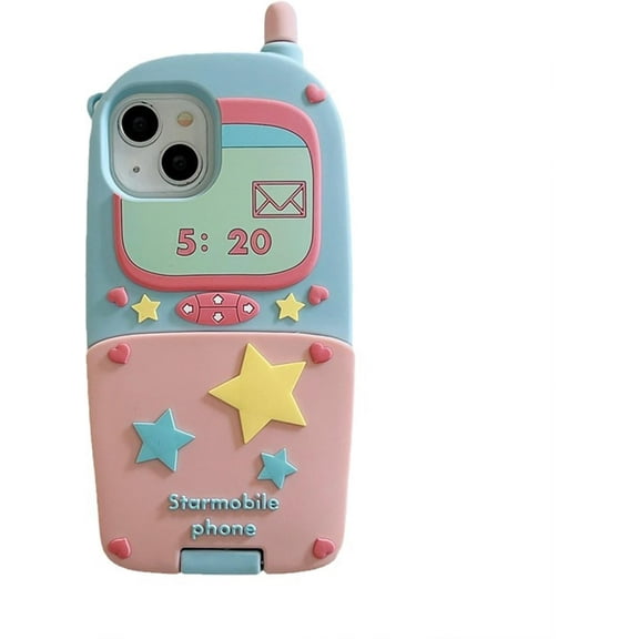 Pink Blue Star Mobile Phone Case Compatible with iPhone 15, Cute 3D Girly Stars Funny iPhone Cases Full Protective Soft Shockproof Silicone Case