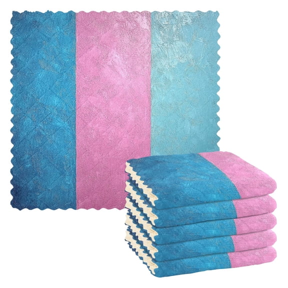 Pink Blue Stripe Kitchen Cloth Dish Towels for Drying Washing Absorbent Dish Rags 6 Pack