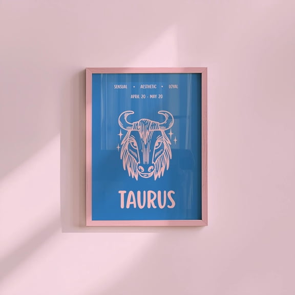 Pink & Blue Taurus Astrology Fun Apartment Decor Unframed Paper Print