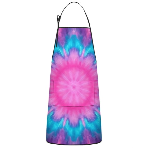 Pink Blue Tie Dye Flower Pattern Apron-Garden Aprons for Women with Pockets-Cotton Linen Waterproof Kitchen Cooking Gardening Aprons Adjustable for Kitchen,Cooking,BBQ and Salon 33x27 Inch