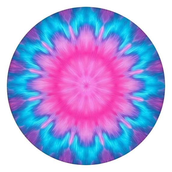 Pink Blue Tie Dye Flower Pattern Round Fitted Tablecloth with Elastic Edge,Dining Table Cover Waterproof,Outdoor Round Tablecloth for Camping,Dining,Indoor and Outdoor