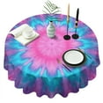 thumbnail image 1 of Pink Blue Tie Dye Flower Pattern Round Tablecloth 60"x60",Wrinkle Wipeable Table Cloth for Kitchen Dining Room Picnic Patio Party, 1 of 6