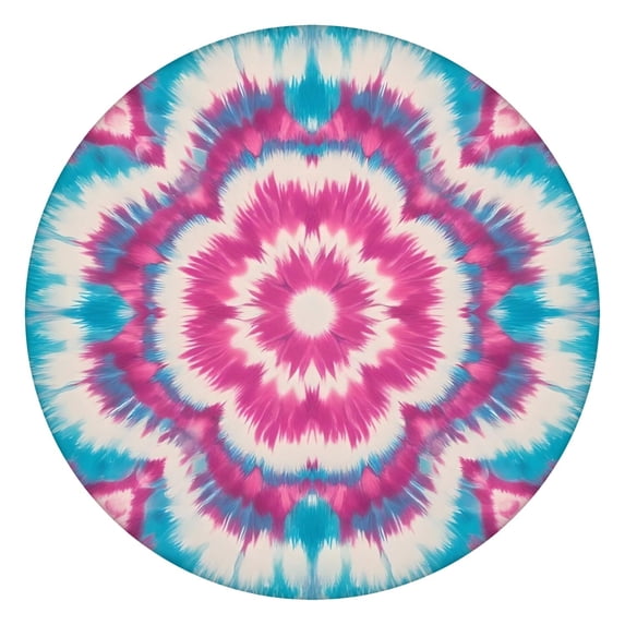 Pink Blue Tie Dye Mandala Round Fitted Tablecloth with Elastic Edge,Dining Table Cover Waterproof,Outdoor Round Tablecloth for Camping,Dining,Indoor and Outdoor