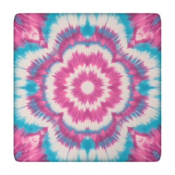 Pink Blue Tie Dye Mandala Square Fitted Tablecloth with Elastic Edge,Square Table Cover,Washable Elastic Table Cover for Home Kitchen Party Decor 34"x34"