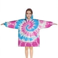 thumbnail image 1 of Pink Blue Tie Dye Spiral Blanket Hoodies for Kids 6-13YR Oversize Wearable Blanket Hoodies for Boys Girls Teens, 1 of 7