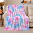 thumbnail image 1 of Pink Blue Tie Dye Spiral Center, Cheerful Retro Style for Tie Dye Fans, Bright Swirl Pattern and Friendship Gift, Soft Flannel Blanket for Bedroom and Dorm, Home Decor, 1 of 9