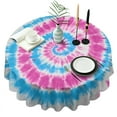 thumbnail image 1 of Pink Blue Tie Dye Spiral Round Tablecloth 60"x60",Wrinkle Wipeable Table Cloth for Kitchen Dining Room Picnic Patio Party, 1 of 6