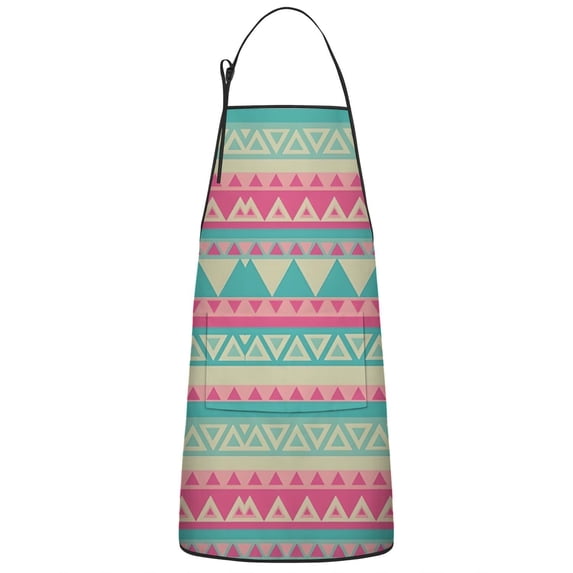 Pink and Blue Triangle Pattern Apron-Garden Aprons for Women with Pockets-Cotton Linen Waterproof Kitchen Cooking Gardening Aprons Adjustable for Kitchen,Cooking,BBQ and Salon 33x27 Inch