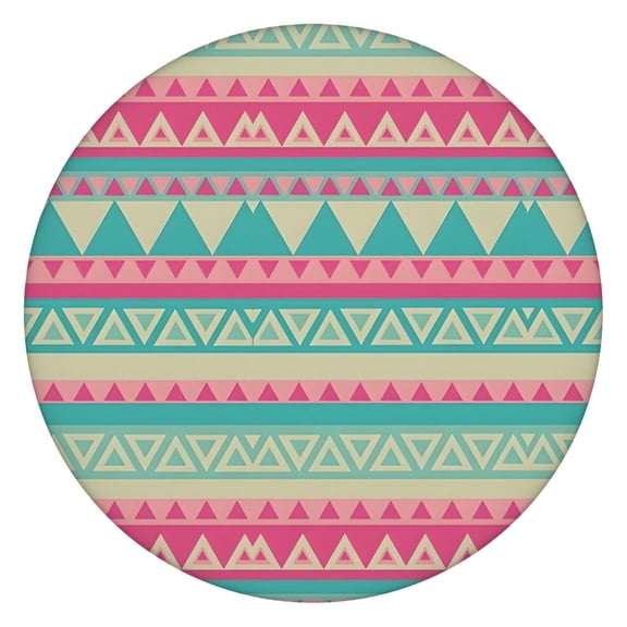 Pink and Blue Triangle Pattern Round Fitted Tablecloth with Elastic Edge,Dining Table Cover Waterproof,Outdoor Round Tablecloth for Camping,Dining,Indoor and Outdoor
