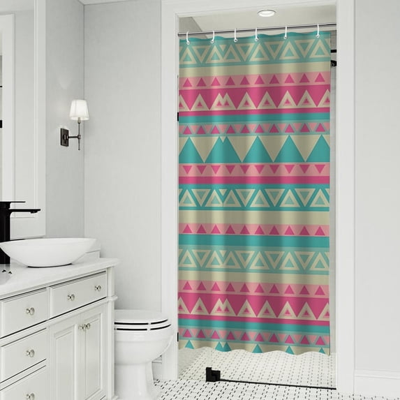 Pink and Blue Triangle Pattern Shower Curtain 36"x72" ,Bathroom Decorative Shower Curtains Set with 12 Hooks,Modern Waterproof Washable Shower Curtain