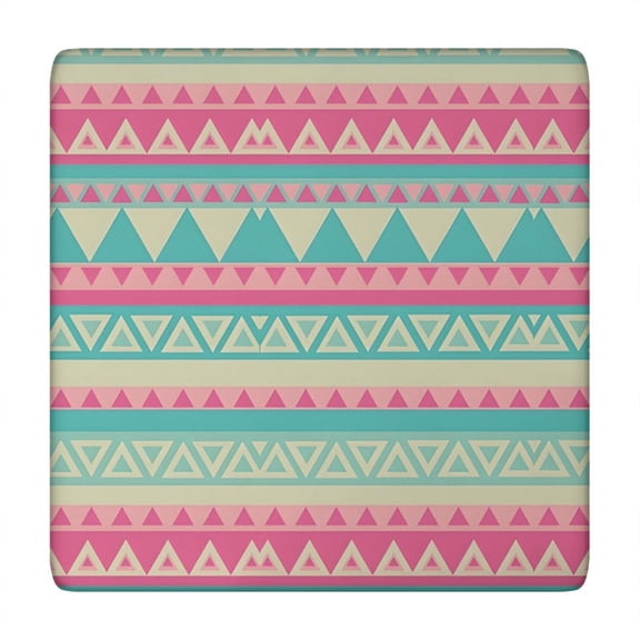 Pink and Blue Triangle Pattern Square Fitted Tablecloth with Elastic Edge,Square Table Cover,Washable Elastic Table Cover for Home Kitchen Party Decor 34"x34"