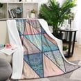 thumbnail image 1 of Pink and Blue Triangular Floral Boho Pattern Blanket,Comfortable Soft Lamb Wool Throw Blanket,All Season,Warm Lightweight Blankets for Sofa Bed Couch Living Room Chair,60"x80", 1 of 4