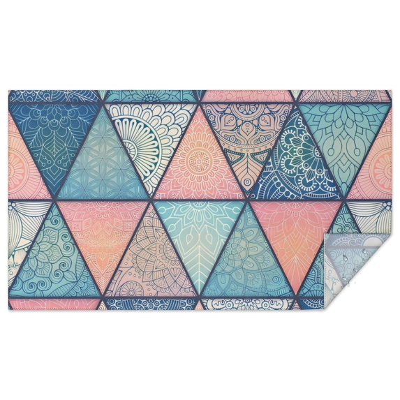 Pink and Blue Triangular Floral Boho Pattern Rectangle Tablecloth 60"x102",Waterproof Polyester Rectangle Table Cloth, Wipeable Spillproof Polyester Tablecloth for Dining, Camping, Indoor and Outdoor