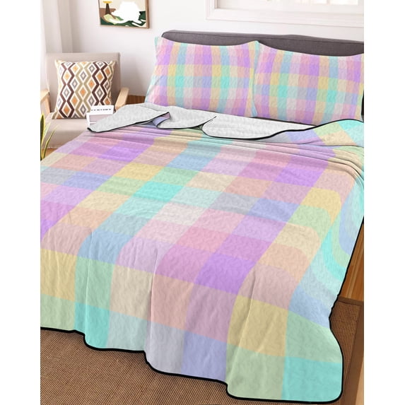 Pink Blue Twin XL Size Down Alternative Comforter,Lightweight Comforter Quilt Bedding Set with Pillow Shams Buffalo Plaid Checker Modern Gingham Lattice All Seasons Bed Comforter Duvet Insert 68"x98"