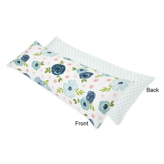 Sweet Jojo Designs Watercolor Floral Blue Pink and White Body Pillow Cover Case 54x20 (Pillow Not Included)