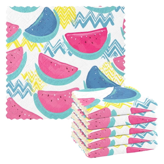 Pink Blue Watermelon Pattern Dish Towels 6 Pack Kitchen Cleaning Dish Cloths Absorbent Reuseable Cleaning Cloths 11'' x 11''