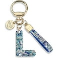 thumbnail image 1 of Pink Blue White Initials Keychain Women's Gift Sparkling Cute Backpack Car Key Accessories Lanyard, 1 of 6