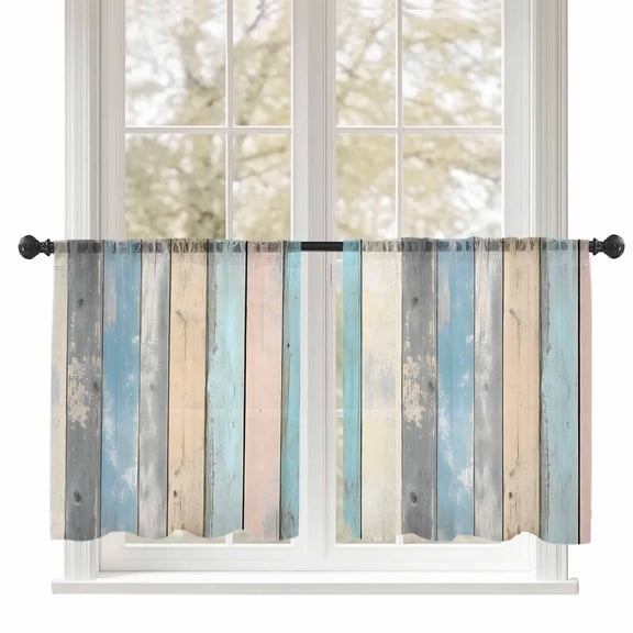 Pink Blue Wood Grain Sheer Curtains 54 inches Long, Countryside Board Vintage Rustic Light Filtering Sheer Window Curtains Rod Pocket Voile Drapes for Bedroom Living Room, 52"W x 54"L 2 Panels