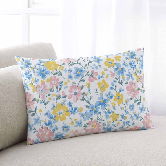 Pink Blue Yellow Flowers Body Pillow Cover, Pillowcase Protectors with Zipper, Breathable Decorative Throw Pillow Case Cover, Watercolor Botanical Floral Pillow Shams for Couch Sofa 24x36Inch