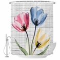 thumbnail image 1 of Pink Blue Yellow Flowers Fabric Shower Curtain Wood Grain Washable Shower Curtains for Bathroom, Waterproof Bath Curtain with Hooks Home Decor 36x72in, 1 of 8