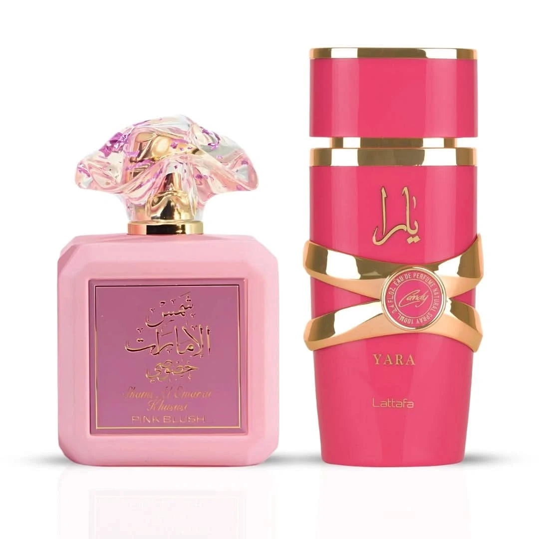 Pink Blush by Ard Al Zaafaran & Yara Candy by Lattafa &ndash; Eau de Parfum Sprays 100ml (3.4 oz) (Bundle)