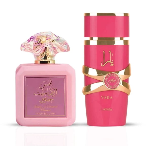 Pink Blush by Ard Al Zaafaran & Yara Candy by Lattafa – Eau de Parfum Sprays 100ml (3.4 oz) (Bundle)