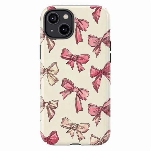 Pink & Blush Hand-Drawn Bow Pattern iPhone Case – Elegant Feminine Design on Cream Background, Slim Protective Cover for iPhone 16 15 14 13 12 11 Mini Pro Max