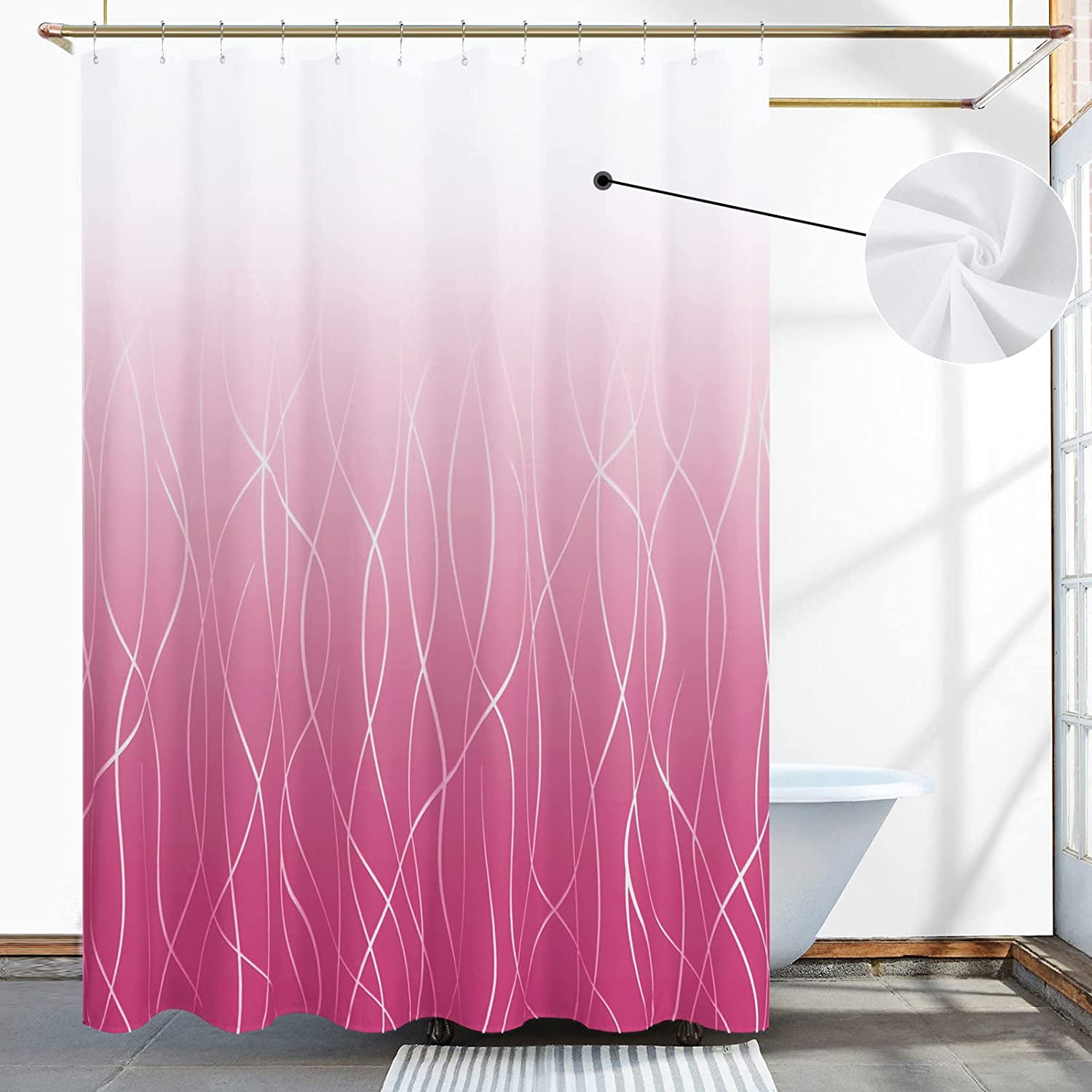 Pink Blush Shower Curtain Pretty Shower Curtain Set Hotel Quality Premium Fabric Shower Curtains for Bathroom Cute Shower Curtain for Teen Girls Women Waterproof 72 x 72