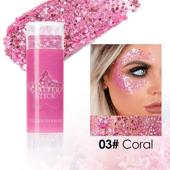 Pink Body Glitter Stick, Holographic Chunky Sequins Glitters, Face Hair Glitter Makeup, Mermaid Chunky Glitter Face Paint,Waterproof Sparkle Festival Rave Accessories for Women