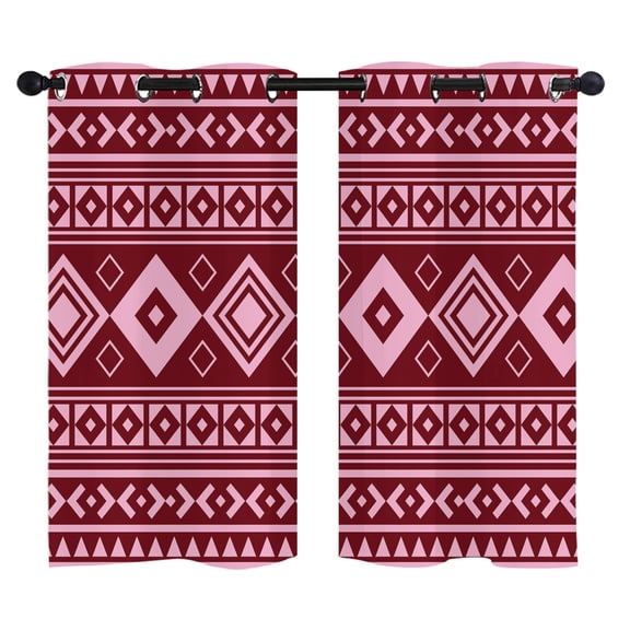 Pink Boho Blackout Curtains 39 Inches Long, Moroccan Geometric Striped Folk Modern Farm Maroon Thermal Insulated Room Darkening Drapes with Grommets for Living Room 27.5"W x 39"L, 2 Panels