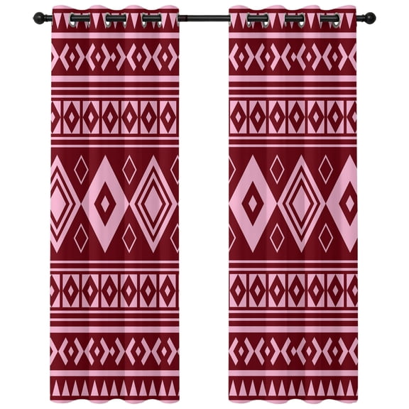 Pink Boho Blackout Curtains 84 Inches Long, Moroccan Geometric Striped Folk Modern Farm Maroon Thermal Insulated Room Darkening Drapes with Grommets for Living Room 52"W x 84"L, 2 Panels