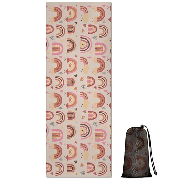 Pink Boho Bohemia Rainbows Hearts Stars Pattern Hot Yoga Mat Towel Non Slip for Hot Yoga - Quick-Drying Yoga Mat Cover with 4 Corner Pockets with Travel Bag - Hot Yoga Towel Non Slip 74"x26"