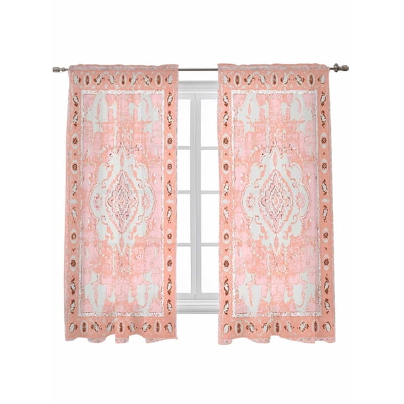 Pink Boho Curtains 63 Inch Length, Sheer Curtains for Bedroom Living Room Window Vintage Abstract Tribal Decorative Oriental Rod Pocket Drapes Kitchen Curtains Small Half Window 42"x63" 2 Panels