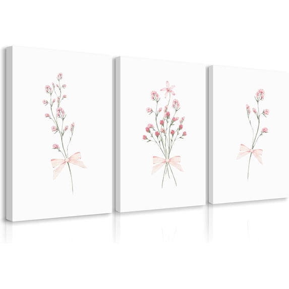 Pink Boho Floral Wall Art Vintage Nursery Wildflower Canvas Wall Decor Watercolor Flower Prints Pink Botanical Poster Butterfly Pictures Gold Floral Painting for Bedroom