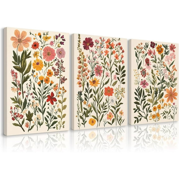 Pink Boho Floral Wall Art Vintage Nursery Wildflower Canvas Wall Decor Watercolor Flower Prints Pink Botanical Poster Butterfly Pictures Gold Floral Painting for Bedroom