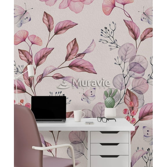 Pink Boho Flowers Wallpaper , Fall Leaves Pastel Colors Wallpaper