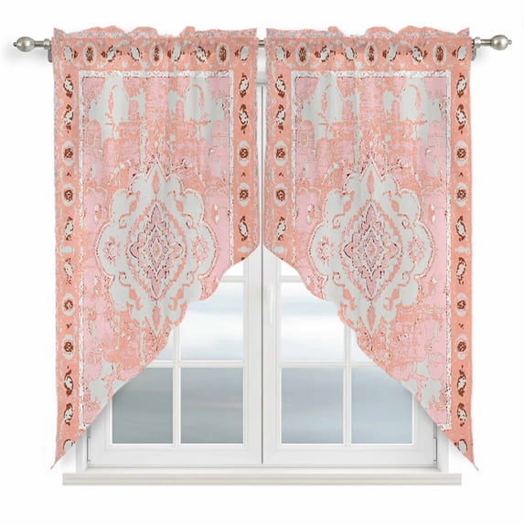 Pink Boho Kitchen Window Curtains, Swag Curtains Valance for Bedroom Living Room Bathroom, Vintage Abstract Tribal Decorative Oriental Rod Pocket Window Curtain Block Drapes 2 Panels 28"x36"