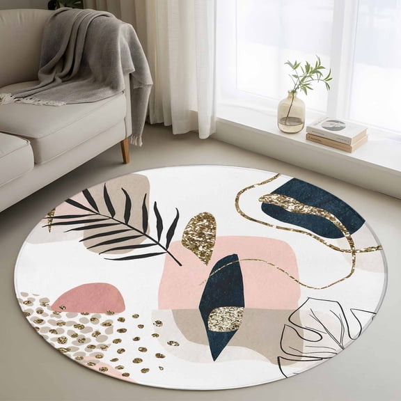 Pink Boho Round Rug 3ft Washable Circle Entryway Rugs Non Slip Vintage Ethnic Tribe Modern Abstract Art Area Rug Indoor Floor Carpet for Bedroom Kitchen Living Room Home Office Dining Room Nursery