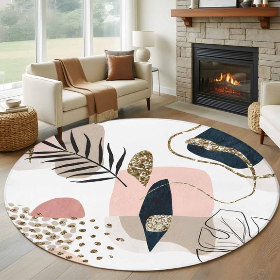 Pink Boho Round Rug 6ft Washable Circle Kitchen Rugs Non Slip Vintage Ethnic Tribe Modern Abstract Art Large Area Rug Indoor Floor Carpet for Bedroom Living Room Home Office Dining Room Nursery
