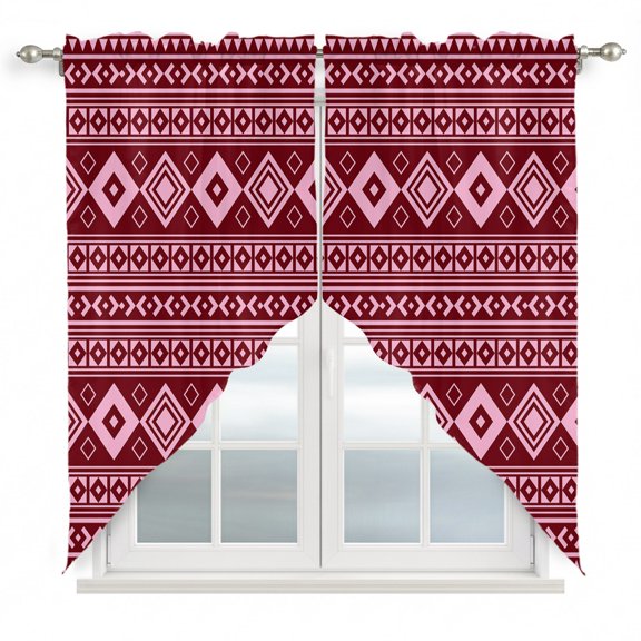 Pink Boho Swag Valances for Windows 2 Pack Moroccan Geometric Striped Folk Modern Farm Maroon Swag Kitchen Curtains 36 Inches Long Rod Pocket Short Window Treatment for Kitchen Bathroom 28"x36"