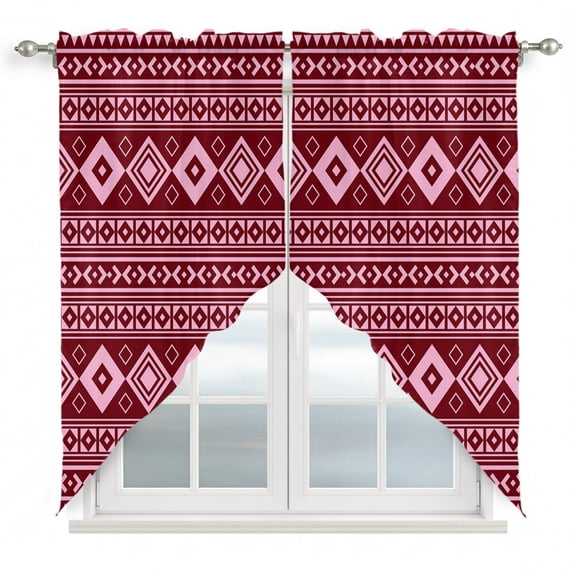 Pink Boho Swag Valances for Windows 2 Pack Moroccan Geometric Striped Folk Modern Farm Maroon Swag Kitchen Curtains 63 Inches Long Rod Pocket Short Window Treatment for Kitchen Bathroom 36"x63"