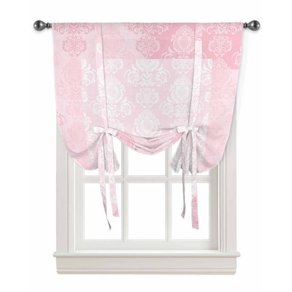 Pink Boho Tie Up Curtains for Kitchen Bathroom Bedroom Windows 45 Inch Length, Vintage Floral Contemporary Art Balloon Drape Curtains Shade Rod Pocket Drapery Curtain Panel, 42"x45"