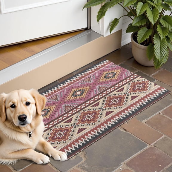 Pink Boho Tribal Diamonds and Triangles Pattern Door Rugs,Washable Non Slip Door Mats Indoor,Decorative Door Mats,Entry Mat Indoor for Entrance,Bedroom,Kitchen,Bathroom,16"x24"