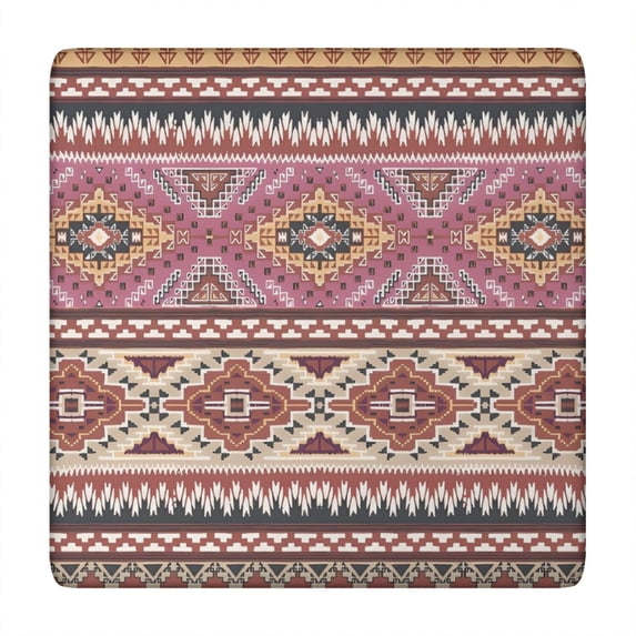 Pink Boho Tribal Diamonds and Triangles Pattern Square Fitted Tablecloth with Elastic Edge,Square Table Cover,Washable Elastic Table Cover for Home Kitchen Party Decor 34"x34"