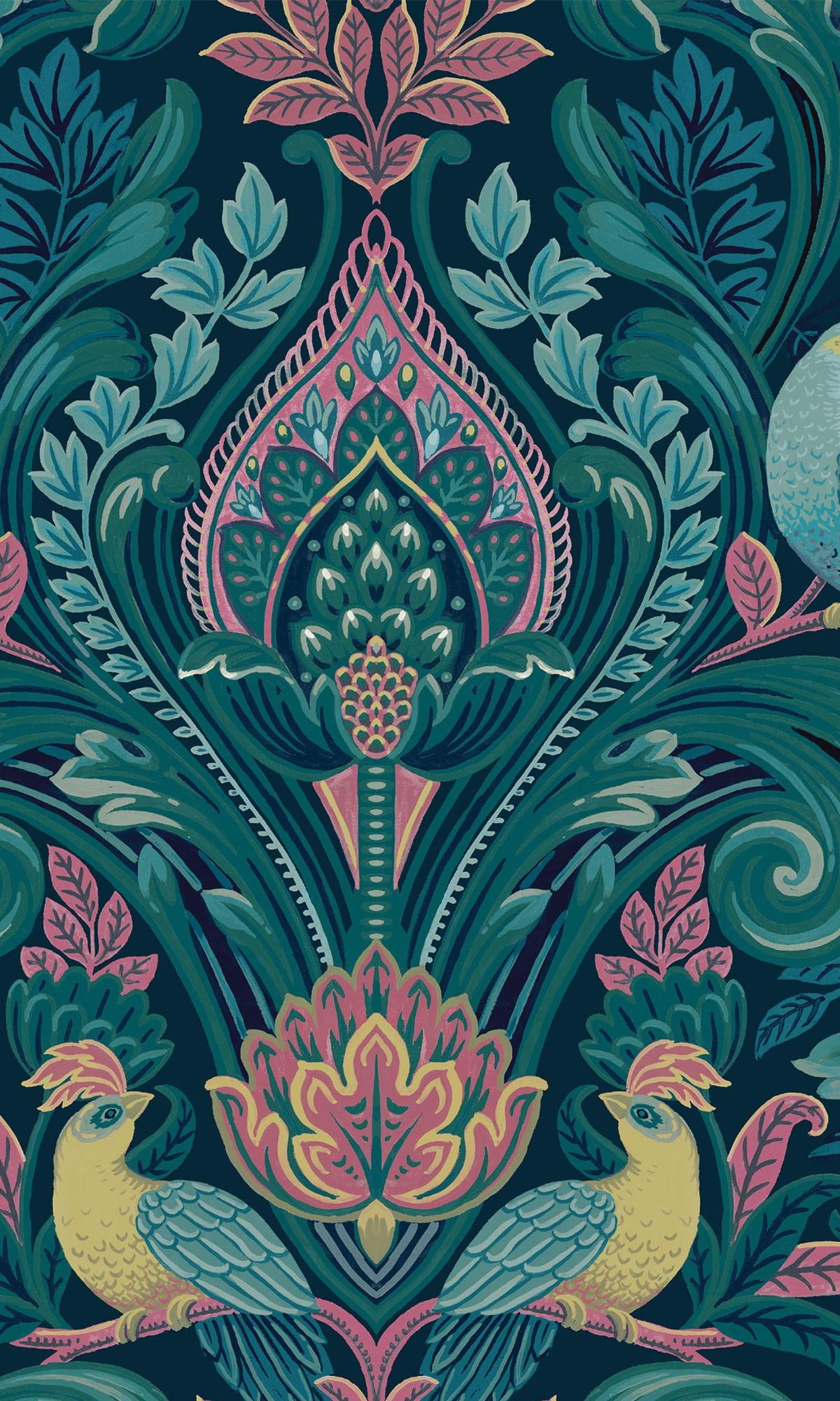Pink Bold Tropical Damask Printed Non-Woven Non-Pasted Textured Wallpaper 57 Sq. Ft.