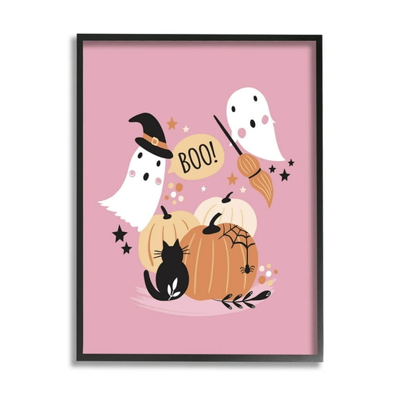Pink Boo Halloween Ghosts Holiday Graphic Art Black Framed Art Print Wall Art